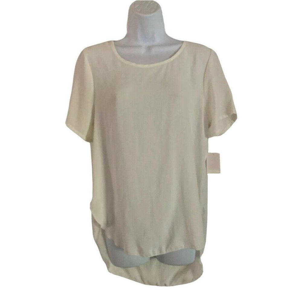 LDLA Women's Medium Ivory Sheer Tunic Blouse -Hi-Lo Hem made in the USA NWT